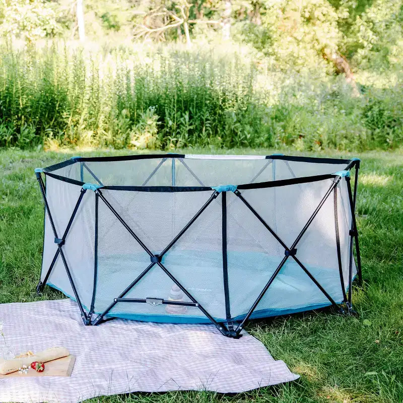 Extra Large Portable Baby Play Yard, 8-Panel, Indoor & Outdoor, Mesh Walls, Aqua Blue, JPMA Certified