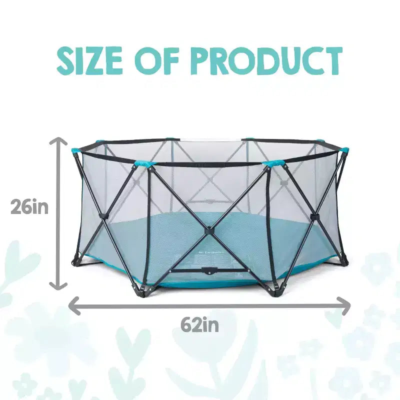 Extra Large Portable Baby Play Yard, 8-Panel, Indoor & Outdoor, Mesh Walls, Aqua Blue, JPMA Certified