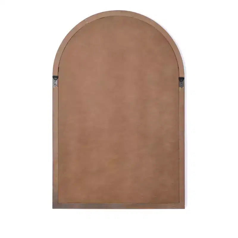 36" Traditional Arched Wall Mirror, Solid Fir Wood Frame, Brown, Wall Mount, Moisture-Resistant Backing