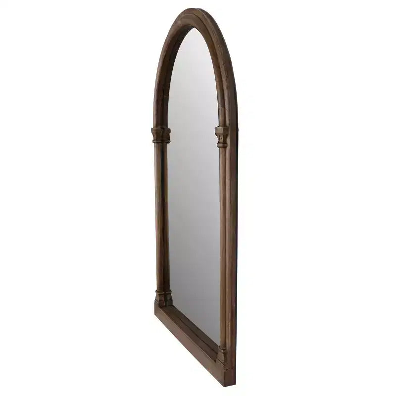 36" Traditional Arched Wall Mirror, Solid Fir Wood Frame, Brown, Wall Mount, Moisture-Resistant Backing