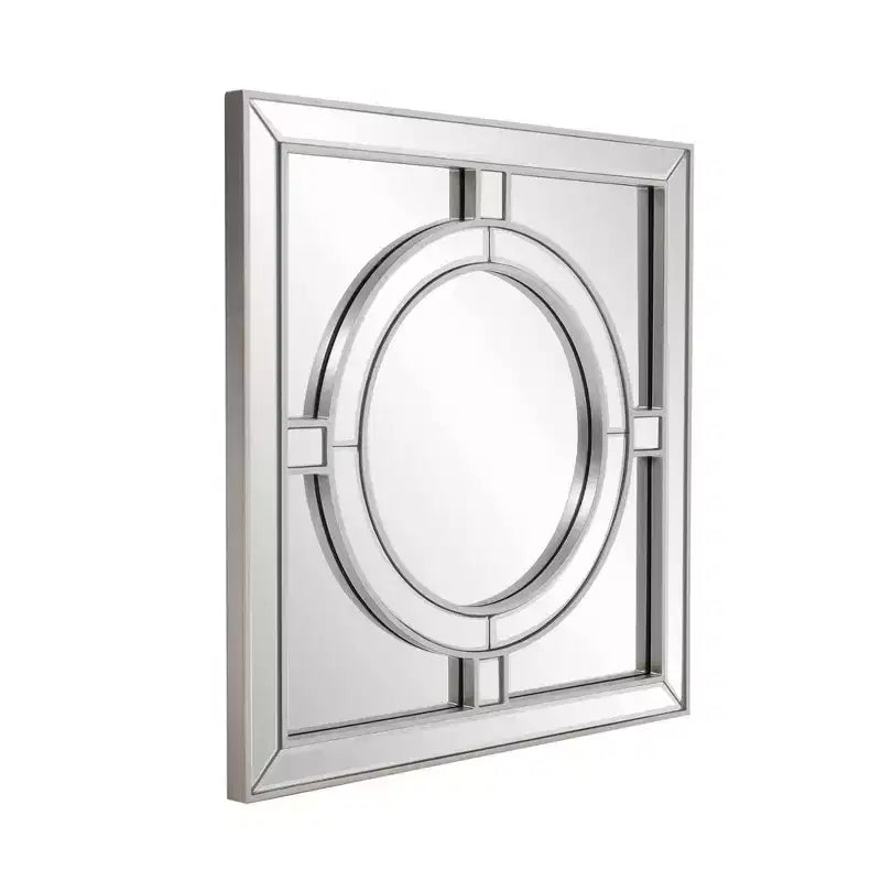 20x20" Square Wall Mirror, Champagne Silver Leaf Wood Frame, Windowpane Design, Art Deco, No Assembly