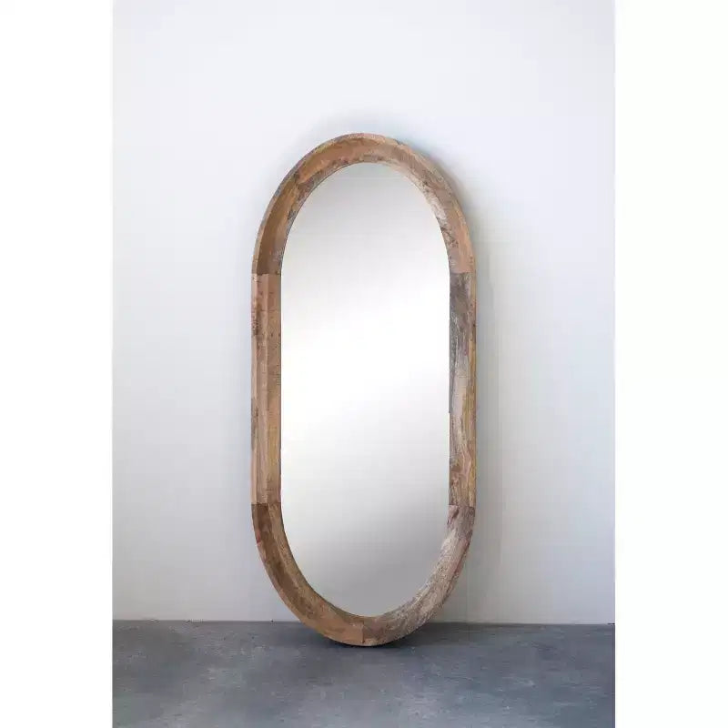 47" Oval Wall Mirror, Natural Mango Wood Frame, Wall Mount, Vertical Hang, No Assembly Required