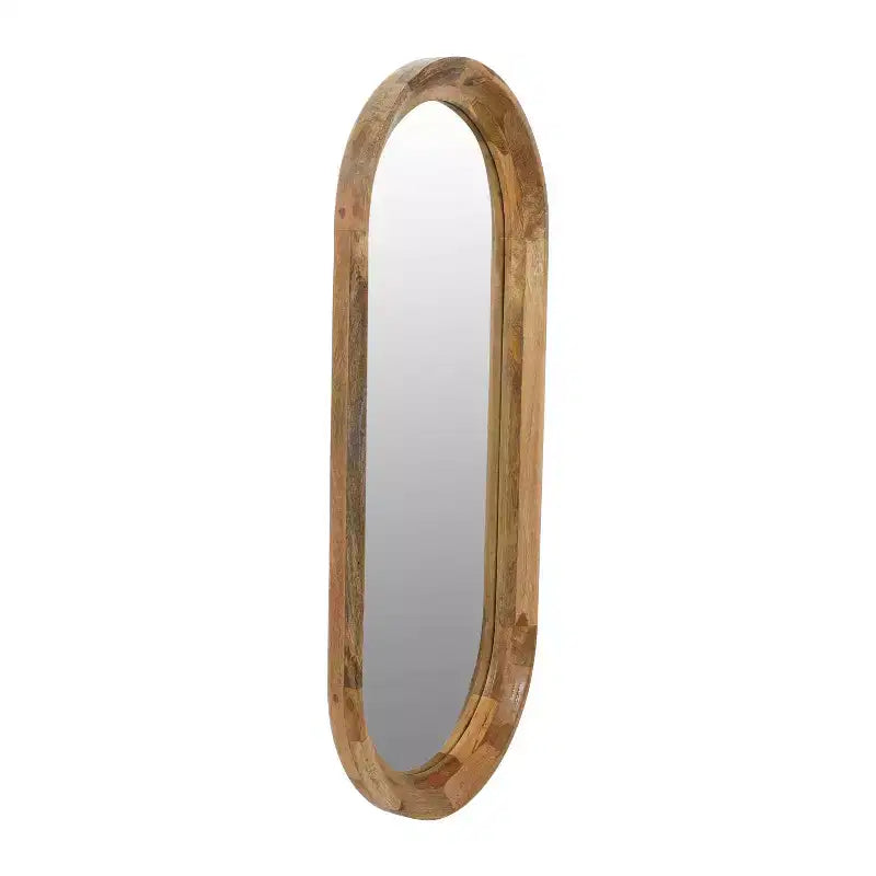 47" Oval Wall Mirror, Natural Mango Wood Frame, Wall Mount, Vertical Hang, No Assembly Required