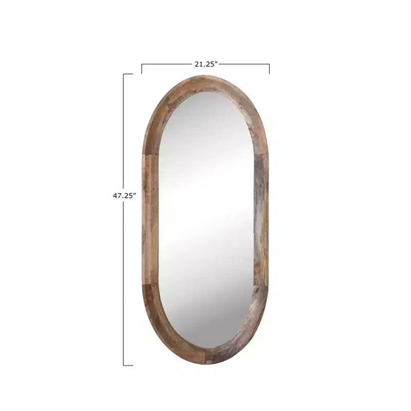 47" Oval Wall Mirror, Natural Mango Wood Frame, Wall Mount, Vertical Hang, No Assembly Required