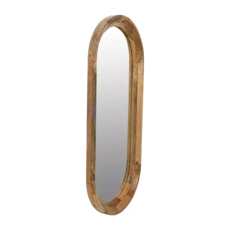 47" Oval Wall Mirror, Natural Mango Wood Frame, Wall Mount, Vertical Hang, No Assembly Required