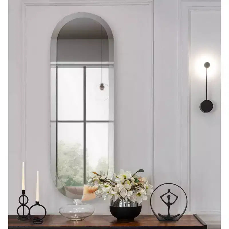 45.5x30.75" Rectangular Wall Mirror, Smoky Gray Wood Frame, Hang Vertical or Horizontal, No Assembly
