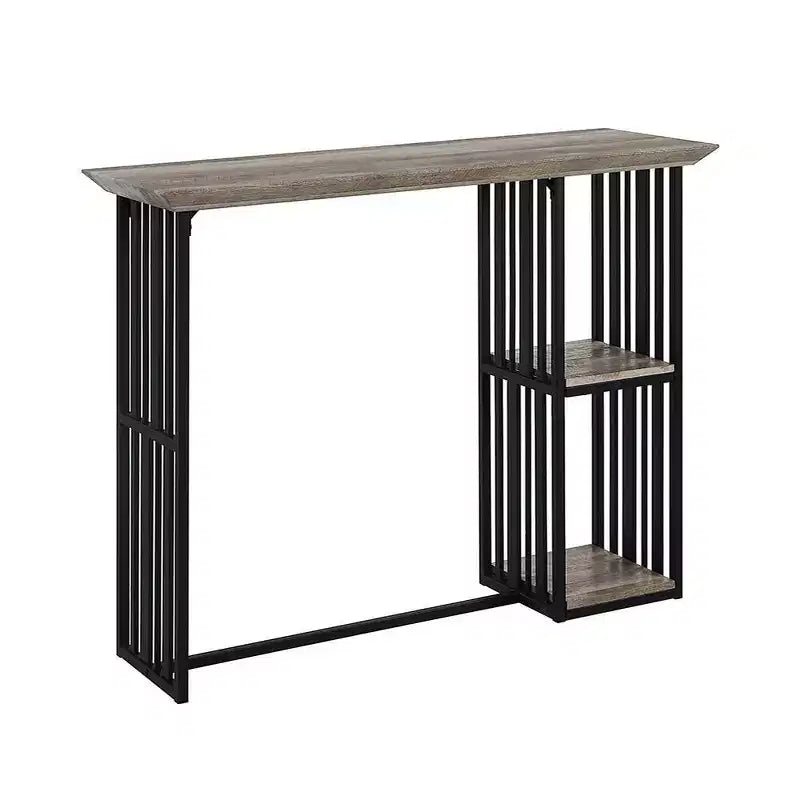 47" Counter Height Dining Table, Antique Oak & Sandy Black, Metal Pedestal Base, Seats 2, No Assembly