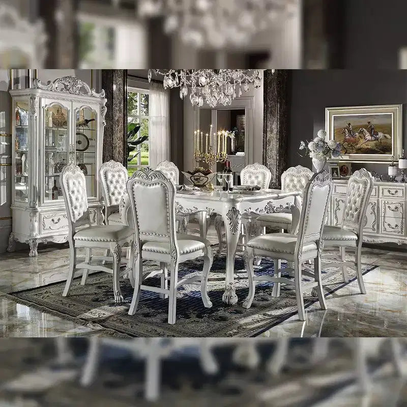 55" Square Dining Table, Bone White, Seats 8, Poly Resin Frame, Composite Wood Top, No Assembly