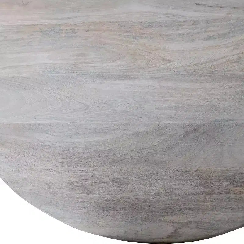 47" Round Mango Wood Dining Table, Whitewashed Finish, Pedestal Base, Seats 4, 29.5" Height