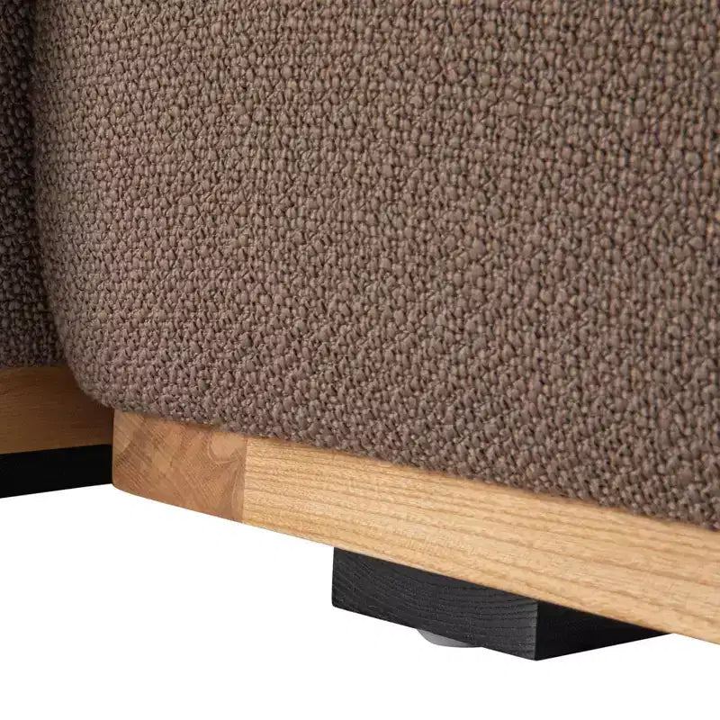 L-Shaped Sofa with Interchangeable Chaise Lounge, Boucle Fabric, Wood Trim, Seats 3, Beige