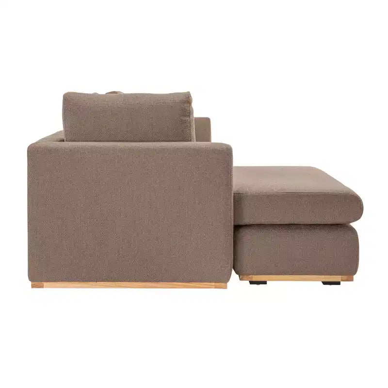 L-Shaped Sofa with Interchangeable Chaise Lounge, Boucle Fabric, Wood Trim, Seats 3, Beige