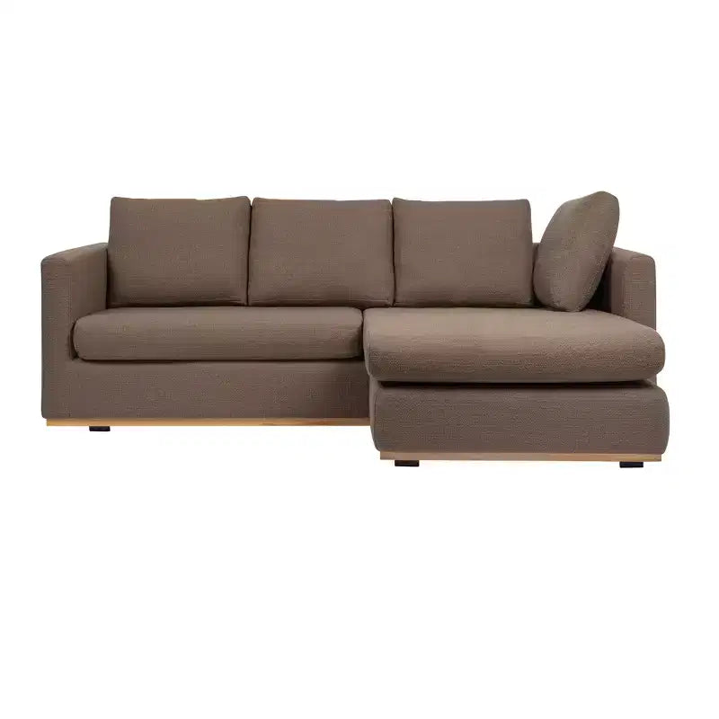 L-Shaped Sofa with Interchangeable Chaise Lounge, Boucle Fabric, Wood Trim, Seats 3, Beige