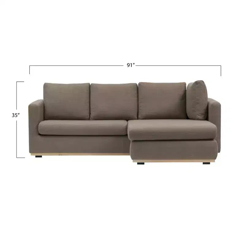 L-Shaped Sofa with Interchangeable Chaise Lounge, Boucle Fabric, Wood Trim, Seats 3, Beige