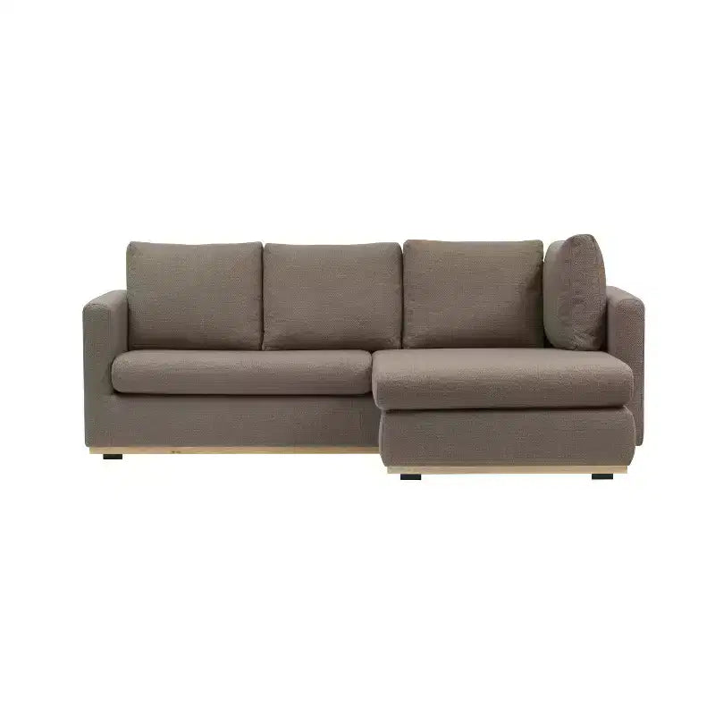 L-Shaped Sofa with Interchangeable Chaise Lounge, Boucle Fabric, Wood Trim, Seats 3, Beige
