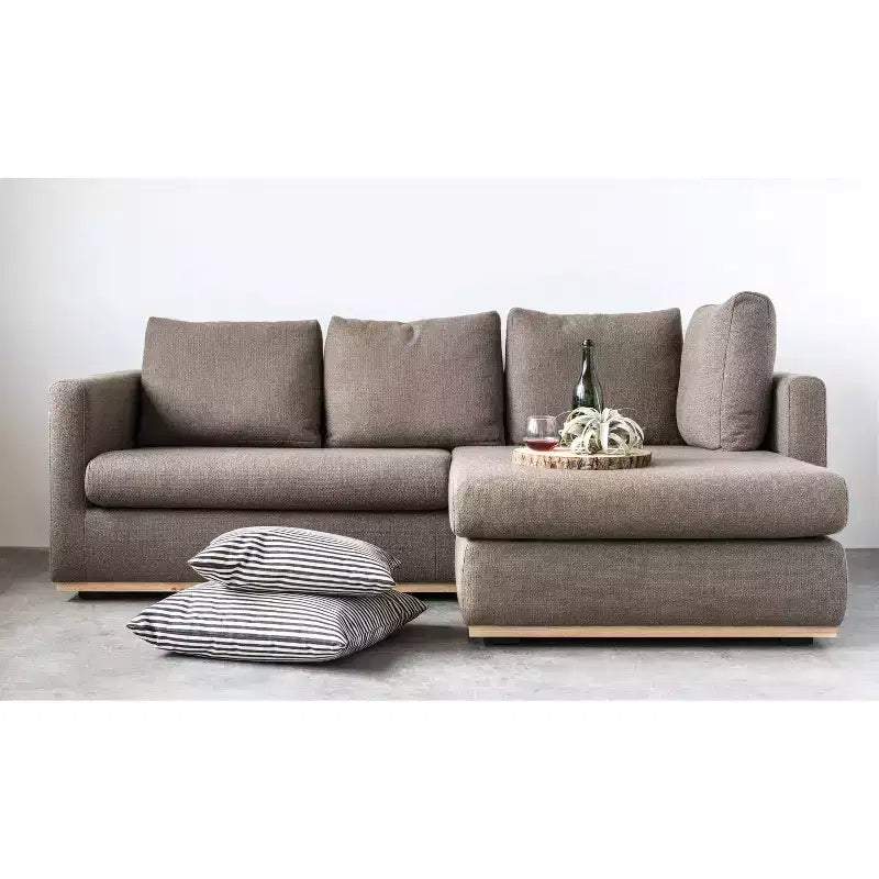 L-Shaped Sofa with Interchangeable Chaise Lounge, Boucle Fabric, Wood Trim, Seats 3, Beige