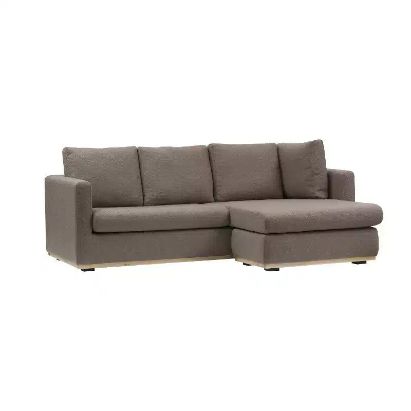 L-Shaped Sofa with Interchangeable Chaise Lounge, Boucle Fabric, Wood Trim, Seats 3, Beige