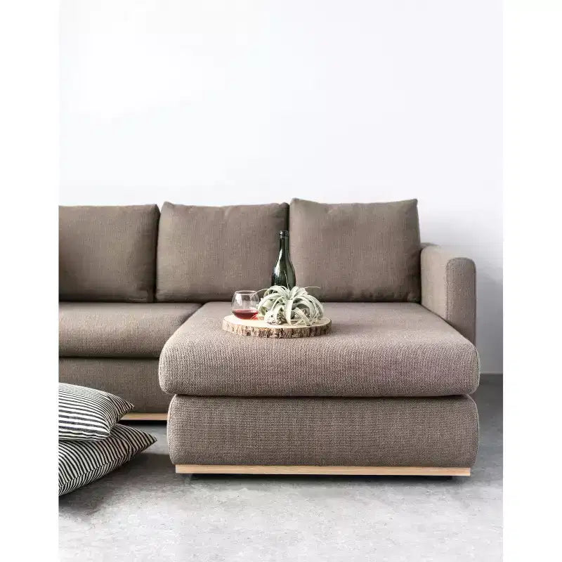 L-Shaped Sofa with Interchangeable Chaise Lounge, Boucle Fabric, Wood Trim, Seats 3, Beige