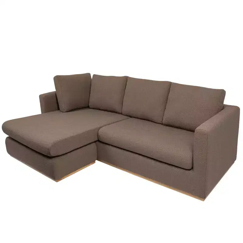 L-Shaped Sofa with Interchangeable Chaise Lounge, Boucle Fabric, Wood Trim, Seats 3, Beige