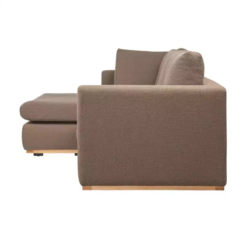 L-Shaped Sofa with Interchangeable Chaise Lounge, Boucle Fabric, Wood Trim, Seats 3, Beige