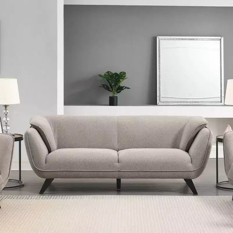 86" Brown Linen Sofa, Seats 4, Loose Cushions, Wood Frame, Black Legs, No Assembly Required