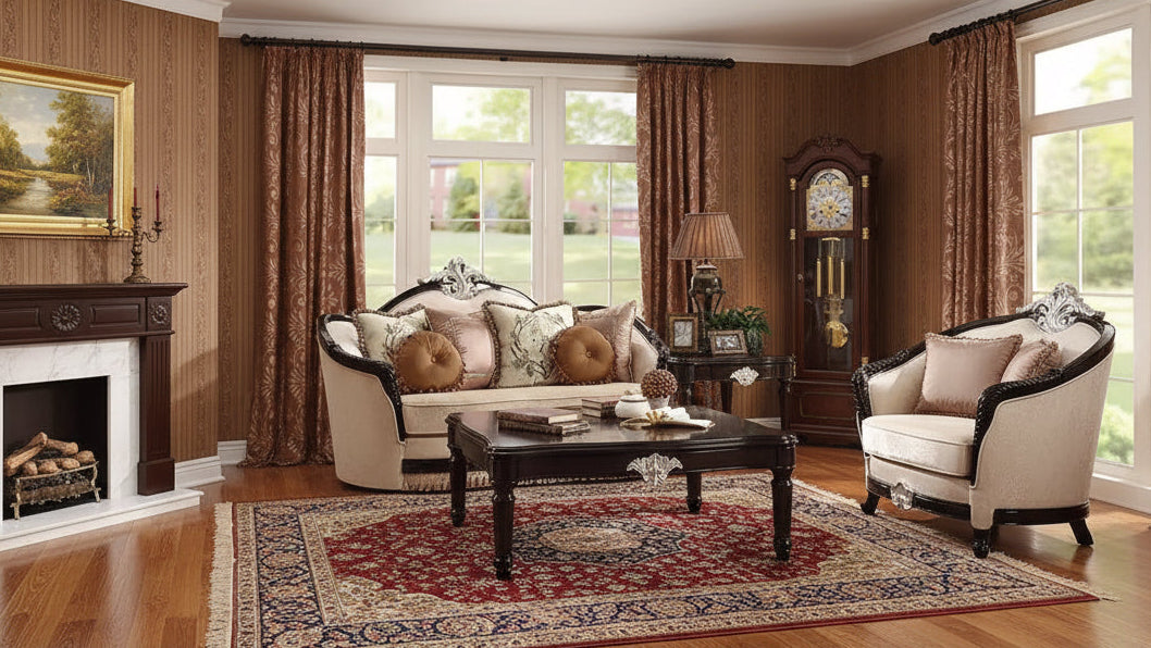 75" Traditional Sofa, Tan Fabric, Black Wood Legs, Pocket Coil Seating, 3 Accent Pillows Included