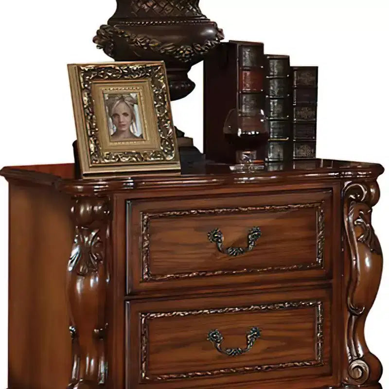32" Nightstand with 2 Drawers, Cherry Oak Finish, Dovetail Construction, Ball Bearing Glides, Wood
