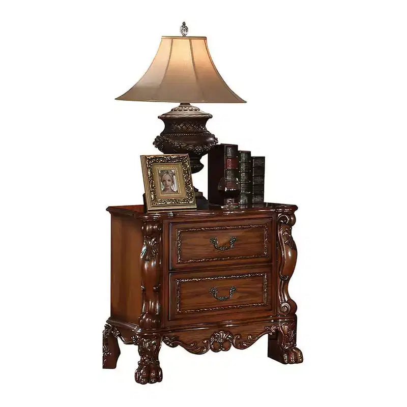 32" Nightstand with 2 Drawers, Cherry Oak Finish, Dovetail Construction, Ball Bearing Glides, Wood