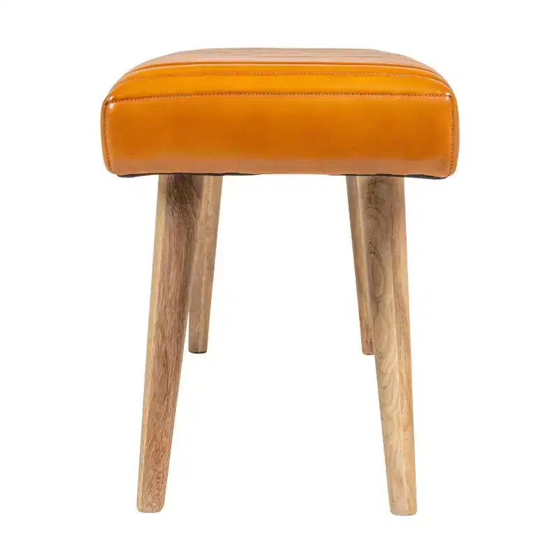 46" Leather Grid Bench, Mango Wood Frame, Foam Padded Seat, 440 lb Capacity, Natural Finish