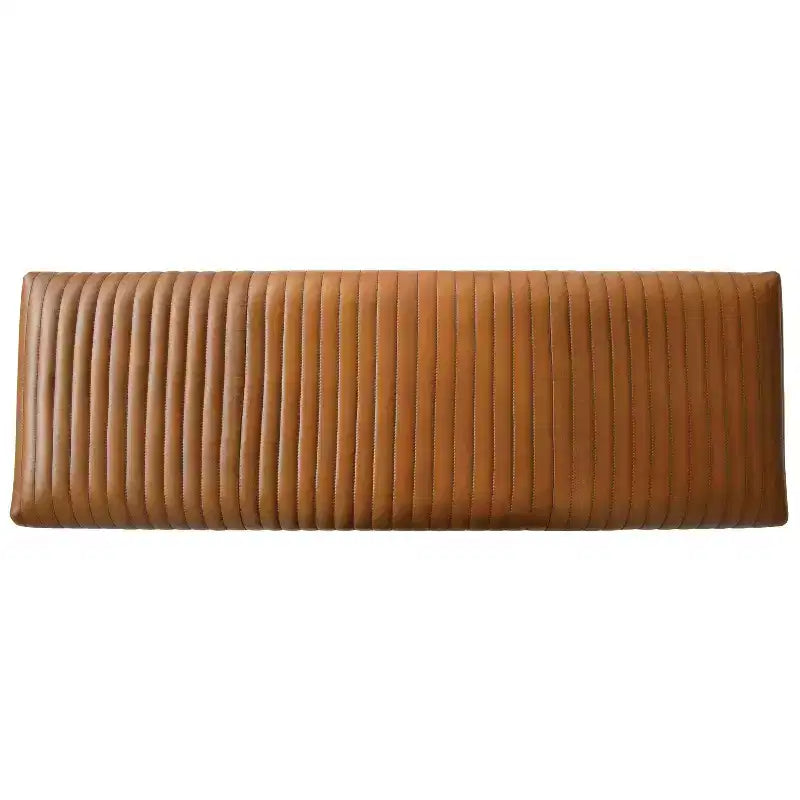 46" Leather Grid Bench, Mango Wood Frame, Foam Padded Seat, 440 lb Capacity, Natural Finish