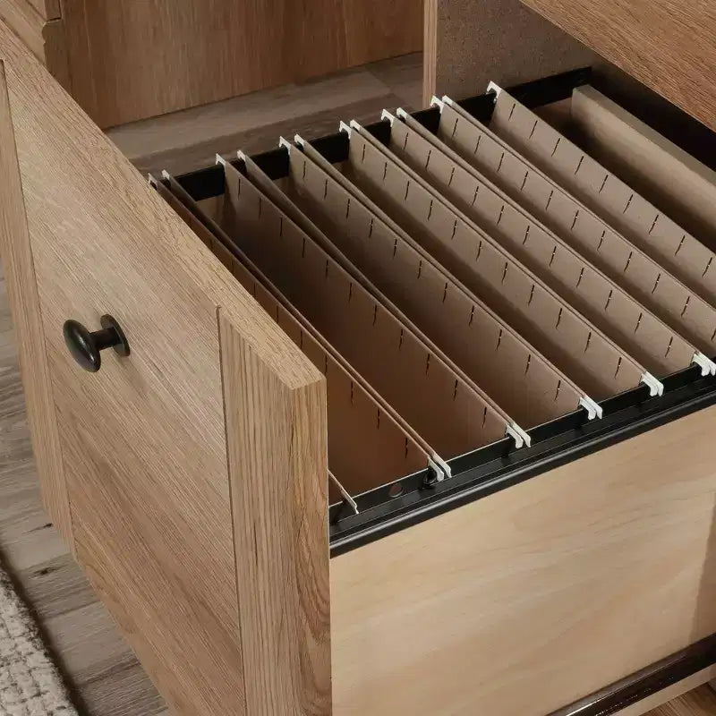 59" Computer Desk, Timber Oak, Slide-Out Keyboard Shelf, 2 Drawers, File Cabinet, MDF Frame