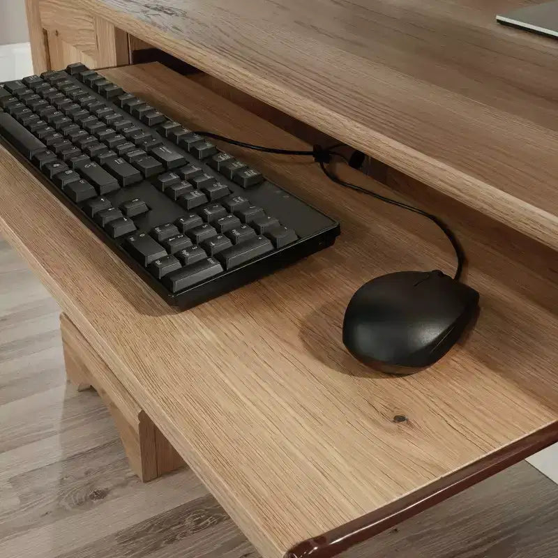 59" Computer Desk, Timber Oak, Slide-Out Keyboard Shelf, 2 Drawers, File Cabinet, MDF Frame
