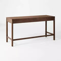 60" Rectangular Wood Desk with 2 Drawers, Brown Veneer, Metal Handles, Anti-Tip Anchor