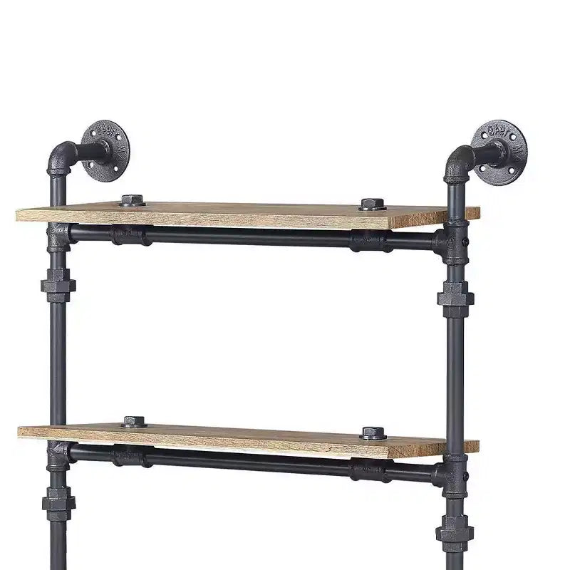47" Wall Bookshelf with 4 Shelves, Oak & Sandy Black Metal Frame, Open Back, 20 lb per Shelf
