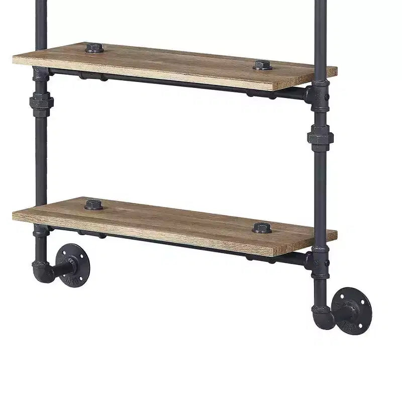 47" Wall Bookshelf with 4 Shelves, Oak & Sandy Black Metal Frame, Open Back, 20 lb per Shelf