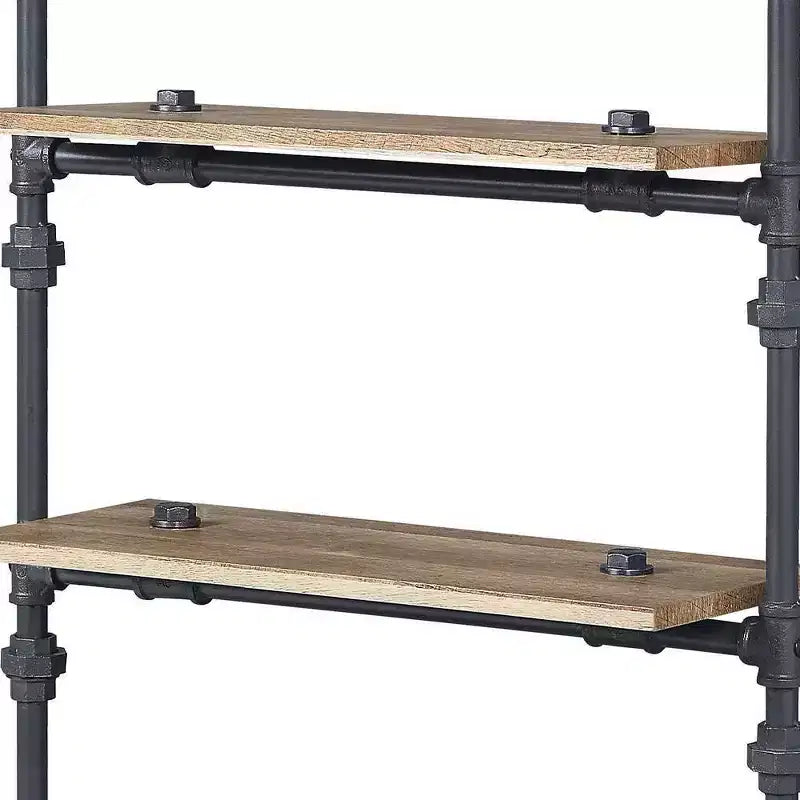 47" Wall Bookshelf with 4 Shelves, Oak & Sandy Black Metal Frame, Open Back, 20 lb per Shelf