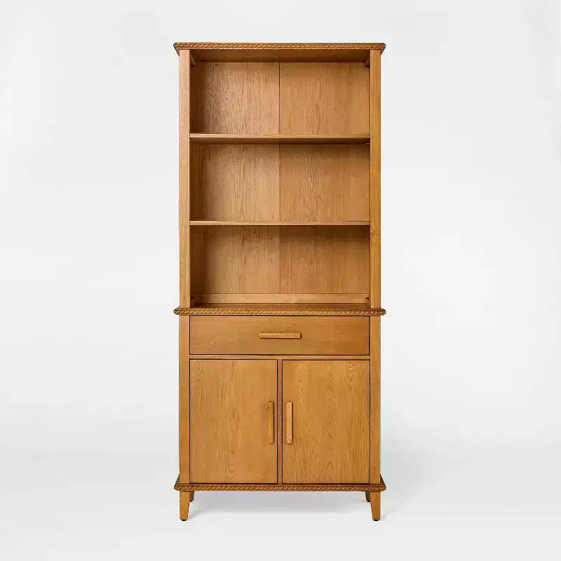 72" Bookshelf with 2 Shelves, Drawer & 2-Door Cabinet, Oak Brown, Wood Veneer, Anti-Tip Anchor