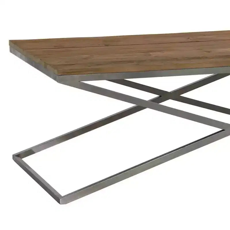 53" Rectangular Coffee Table, Reclaimed Oak Top, Distressed Steel X-Base, Natural, No Assembly