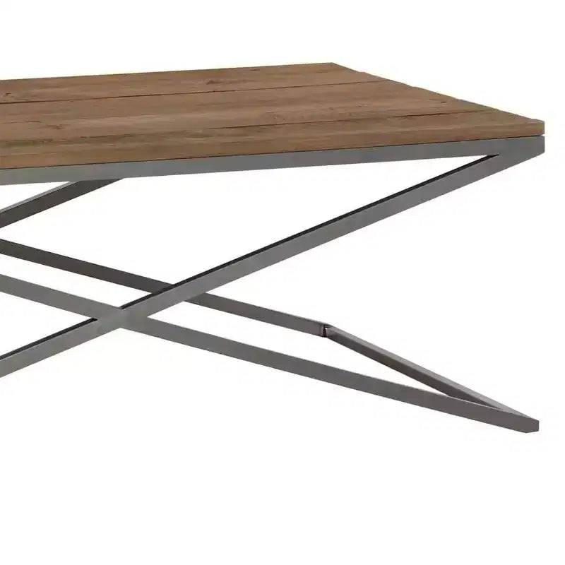 53" Rectangular Coffee Table, Reclaimed Oak Top, Distressed Steel X-Base, Natural, No Assembly