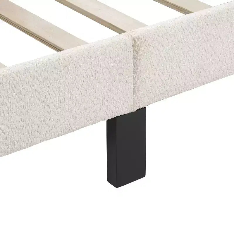 Queen Boucle Upholstered Wingback Platform Bed, White, No Box Spring Needed, 1000 lb Capacity