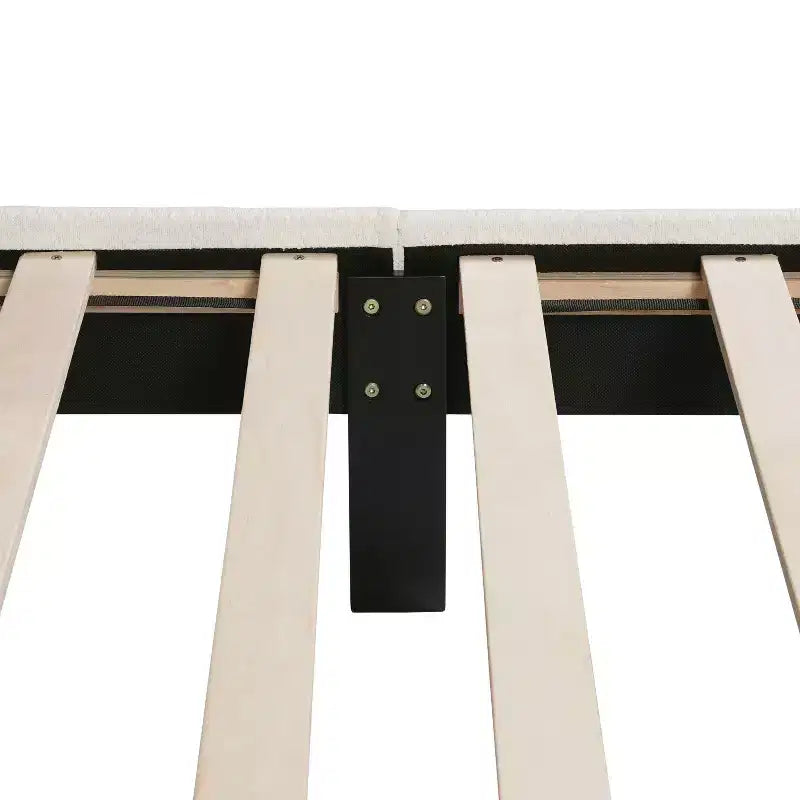Queen Boucle Upholstered Wingback Platform Bed, White, No Box Spring Needed, 1000 lb Capacity