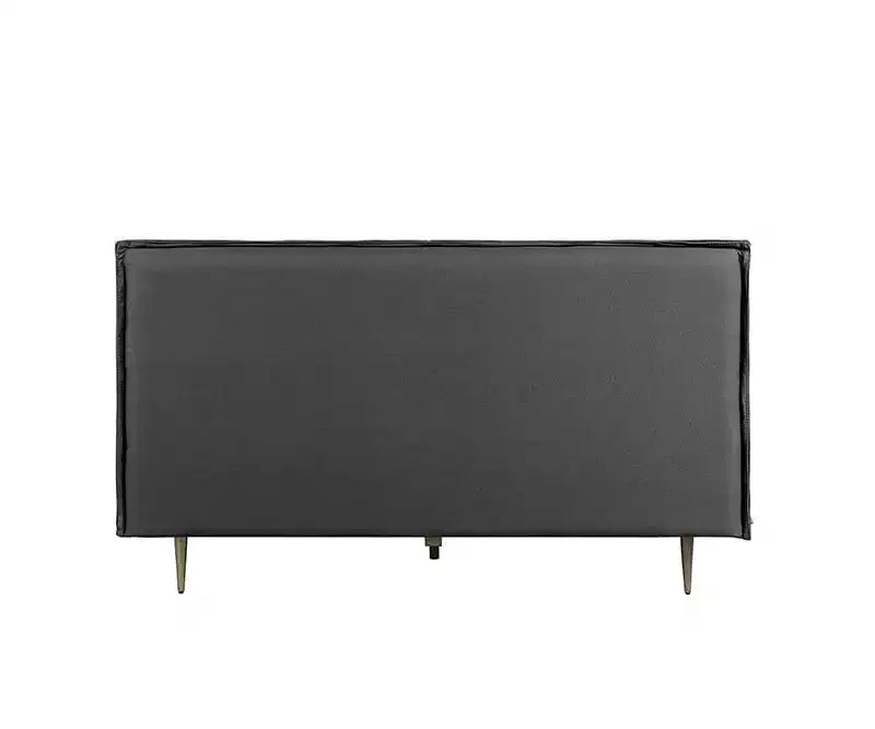 91" Queen Platform Bed, Gray Top Grain Leather, Metal Legs, Padded Headboard, No Box Spring Needed