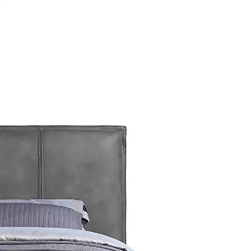 91" Queen Platform Bed, Gray Top Grain Leather, Metal Legs, Padded Headboard, No Box Spring Needed
