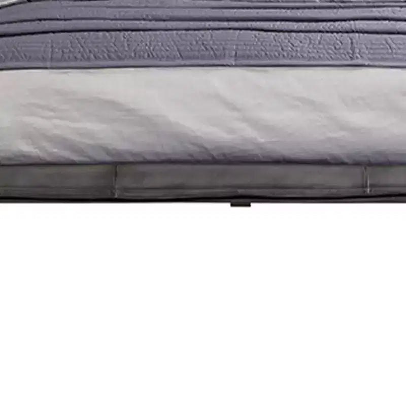 91" Queen Platform Bed, Gray Top Grain Leather, Metal Legs, Padded Headboard, No Box Spring Needed