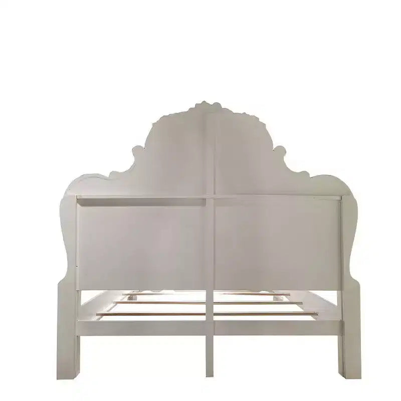 91" Queen Bed, Traditional Carved Design with Claw Feet, Bone White, Wood & Poly Resin Frame