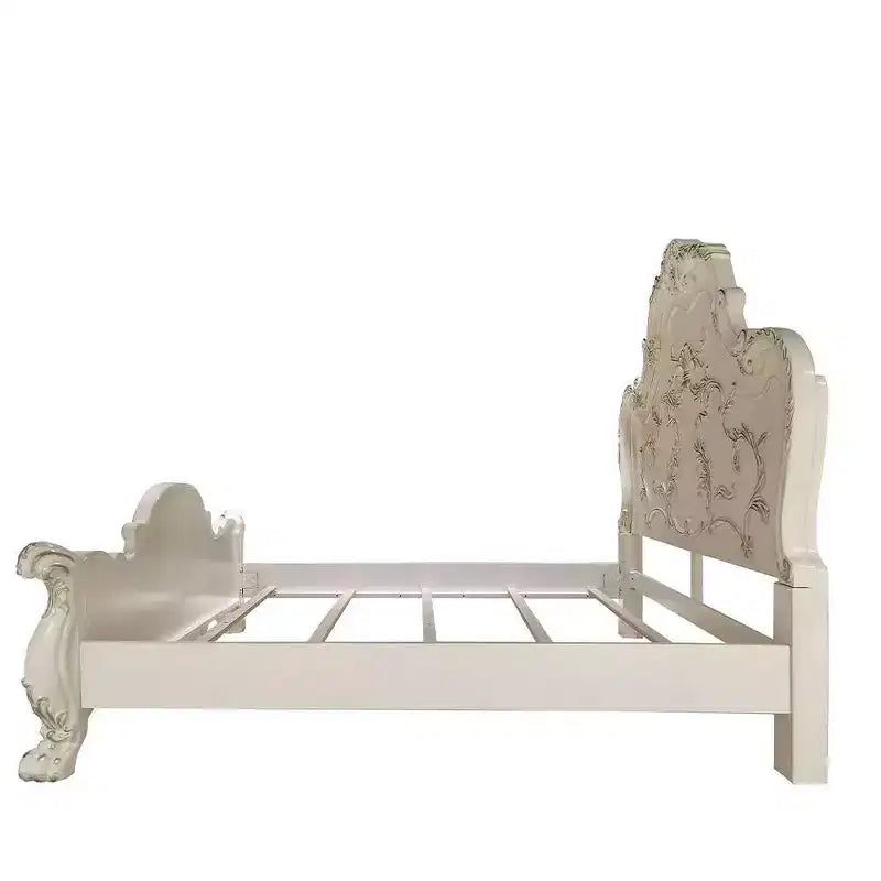 91" Queen Bed, Traditional Carved Design with Claw Feet, Bone White, Wood & Poly Resin Frame