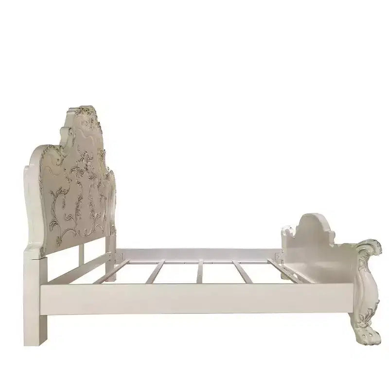 91" Queen Bed, Traditional Carved Design with Claw Feet, Bone White, Wood & Poly Resin Frame