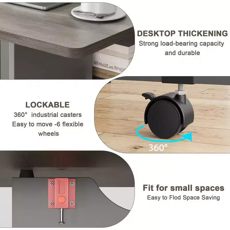 Folding Drop Leaf Dining Table, 2 Storage Racks, 6 Locking Wheels, Expandable, Seats 4–6, Gray