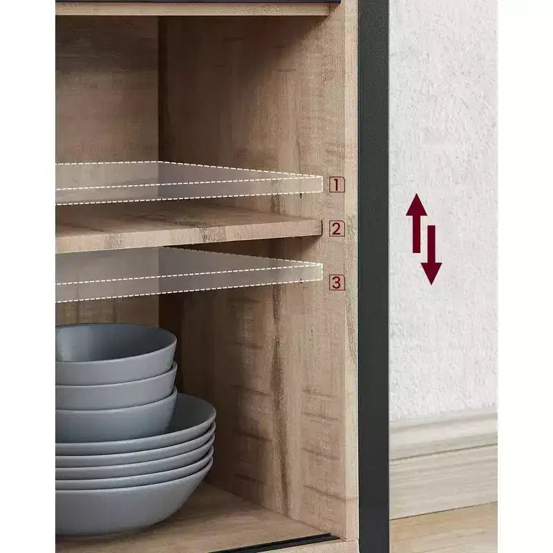Buffet Sideboard Cabinet, 2 Sliding Barn Doors, 4 Adjustable Shelves, Steel Frame, 39.4"W