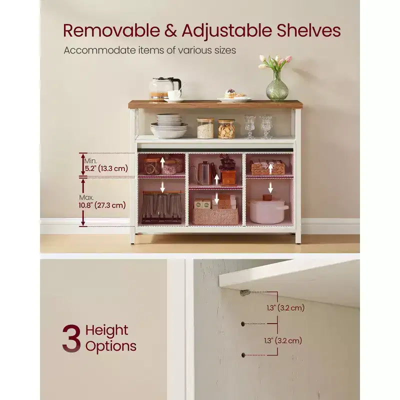 Buffet Sideboard Cabinet, 2 Sliding Barn Doors, 4 Adjustable Shelves, Steel Frame, 39.4"W