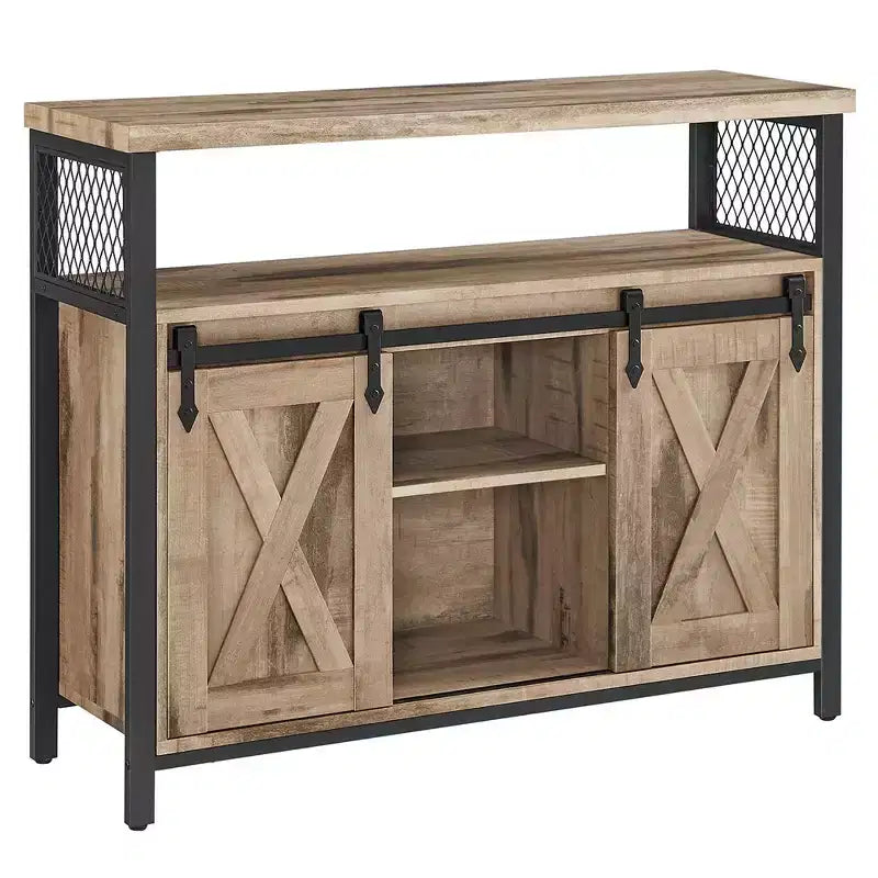 Buffet Sideboard Cabinet, 2 Sliding Barn Doors, 4 Adjustable Shelves, Steel Frame, 39.4"W